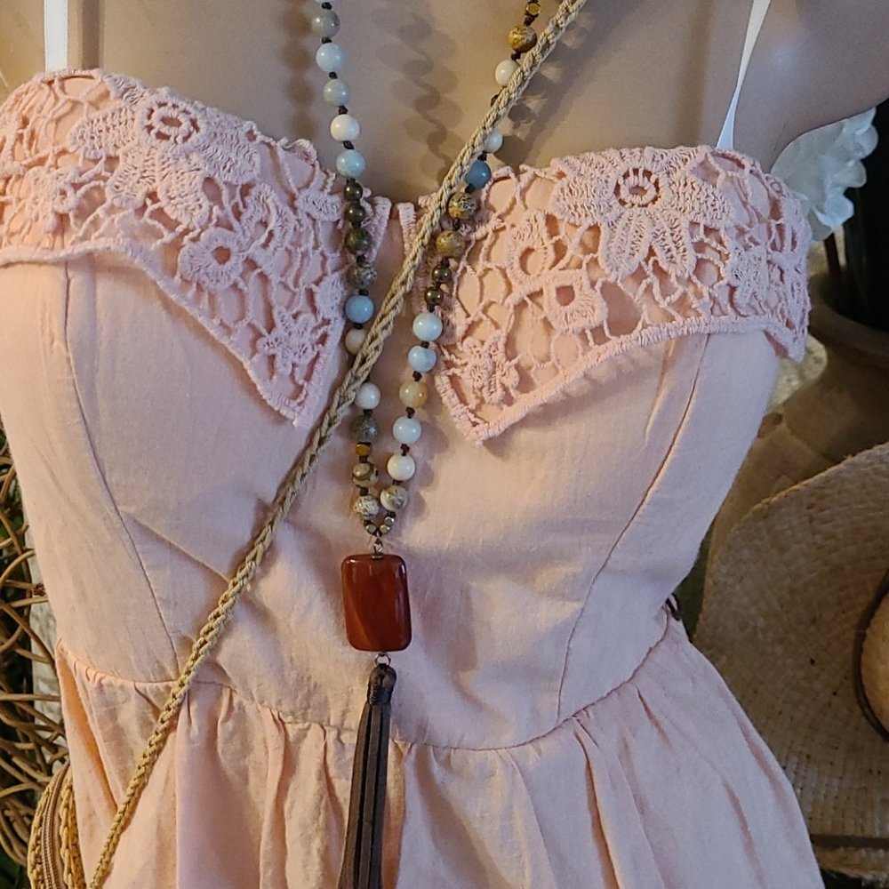 SALE PEACH EMBROIDERED MINI FLOWER LACE DRESS - Picture 7 of 16